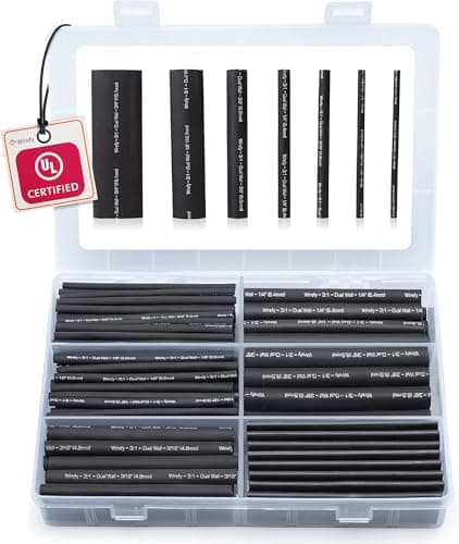 Image of Wirefy Heat Shrink Tubing Kit 180 PCS - 3:1 Ratio Adhesive Lined, Wire Shrink Wrap Tubing - Industrial Heat-Shrink Tubing - Black - Shrink Wrap Tubing | Heat Shrink Wire Tubing