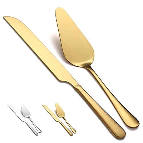 Image of Kyraton Wedding Cake Knife and Server Set, Gold Titanium Plating Stainless Steel Cake Cutting Set for Wedding Include Cake Cutter and Cake Server Perfect for Wedding, Birthday