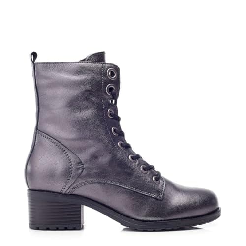 Image of Moda in Pelle Women's Bezzie Grey Metallic Leather Block Heeled Ankle Boots 6