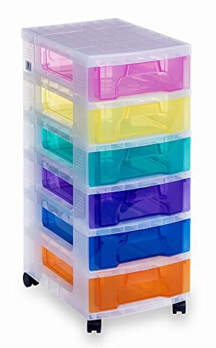 Image of Really Useful Plastic Drawer Storage Unit 6X7 Litre Clear/Rainbow - Color: Clear/Rainbow