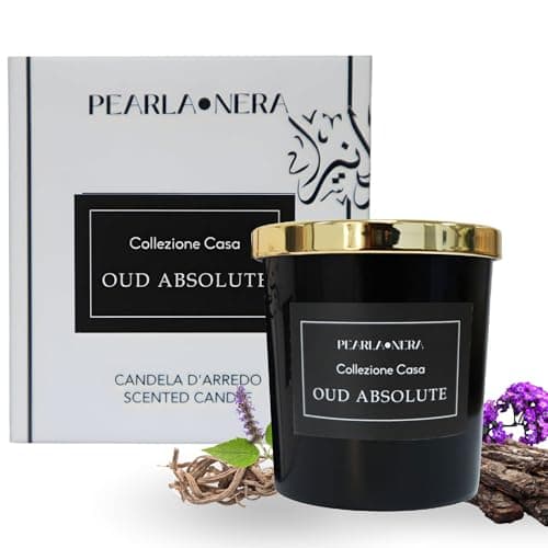 Image of Oud Absolute Scented Soy Candle by Pearla Nera Lasting Fragrance, Relaxing Aromatherapy Candle- Stress Relief Amber Jar, Woody, Amber, and Musk - Scented Candle Infused with Essential Oils