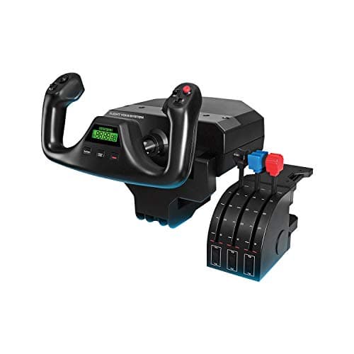 Image of Logitech G Saitek PRO Flight Yoke System, Professional Simulation Yoke And Throttle Quadrant, 3 Modes, 75 Programmable Controls, Configurable Throttle Knobs, Steel Shaft, USB, PC - Black