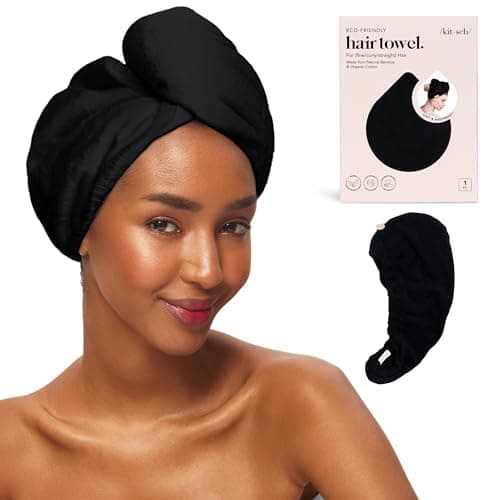Image of Kitsch Microfiber Hair Towel Wrap for Women – Ultra Absorbent Microfiber Bath Towels for Wet, Curly, Long or Short Hair – Anti-Frizz Hair Wrap, Great Hair Care Gifts for Women – Black