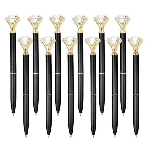 Image of PATIKIL Black Ink Ballpoint Pen, 12 Pack Crystal Diamond Twist Metal Pen 1.0mm Medium Point for Note Taking Journaling, Black