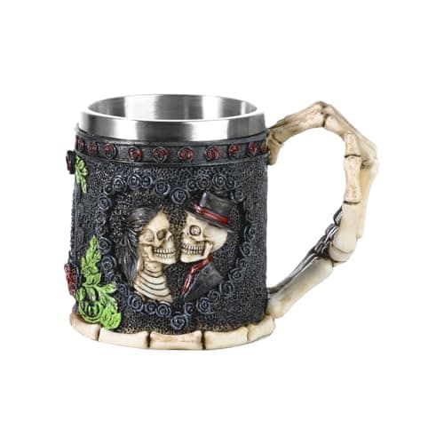 Image of Stainless Steel Skull Wine Goblet Resin Skeletal Beer Cup Gothic Viking Warrior Skull Mug Medieval Drinkware Wineglasses Sacrifice Wine Chalice Cup Whiskey Cocktail Drinking Mug Halloween Bar Decor