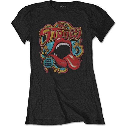 Image of Ladies The Rolling Stones Retro 70S Vibe Official Tee T-Shirt Womens Girls (X-Large) Black