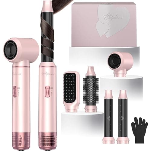 Image of Atopskins Magic Styler Hair Styler Hair Styler Airbrush 5 in 1 Airstyler 5 in 1 Hair Dryer Brush with Curl,Straighten,Volumise, Smooth and Hairdryer Brushes, Multistyler Gift Set for Women, Pink