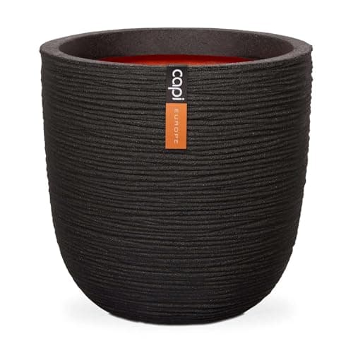 Image of CAPI EUROPE - Planter ball Rib NL - 35x34 - Black - Opening Ø29 - Pot for indoor and outdoor use - Shatterproof - 100% recyclable - KBLR932