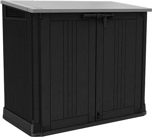 Image of Keter Store it Out Nova Outdoor Garden Storage Shed, 32 x 71.5 x 113.5 cm, Dark Grey with Light Grey Lid