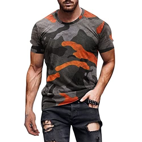 Image of Cotton Blend Military Style T-Shirt Men - British Desert Camouflage Crew Neck Tee Muscle Fit Camo Sports Tshirt Easy Dry Fit Ummer Short Sleeve Basic Tee Tops Moisture Wicking Running Top