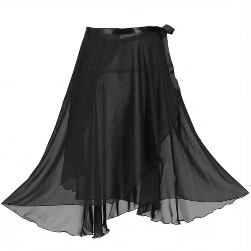 Image of Yolev Dance Skirts for Women Short Dance Skirt with Elastic Ties Sheer Chiffon Ballet Wrap Skirt Adjustable Women's Dance Skirts for Adult (Black)