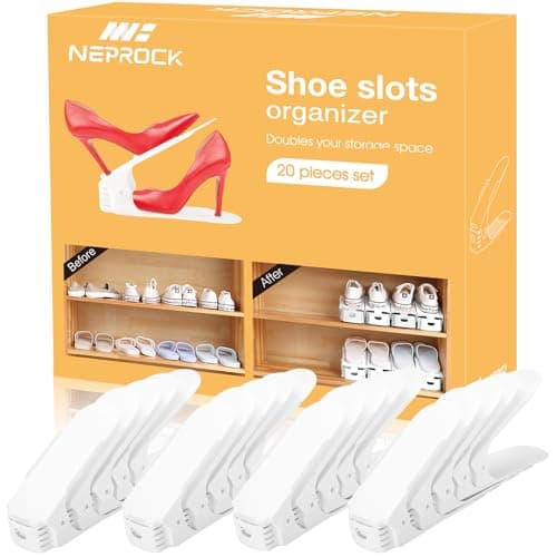 Image of Neprock Shoe Slots Organizer, Adjustable Shoe Rack Stacker Storage Space Saver, Double Deck Shoe Rack Holder for Closet Organization (20-Pack, White)