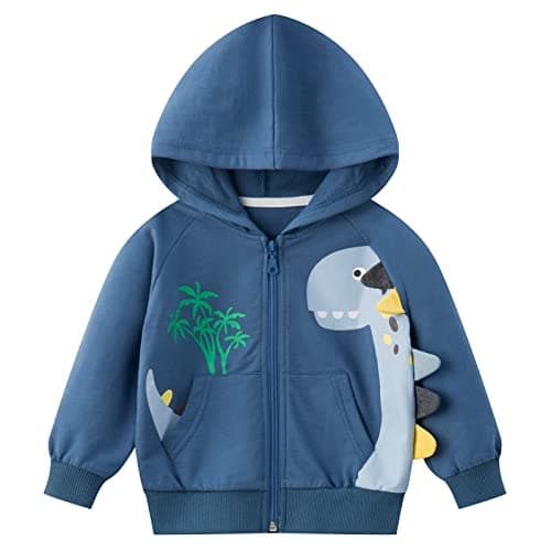 Image of Smazero Little Boys Hoodie Kids Dinosaur Zipper Jumper Long Sleeve Cotton Christmas Xmas Hooded Sweatshirt Tops for Toddler 2-7 Years Children Clothes Blue