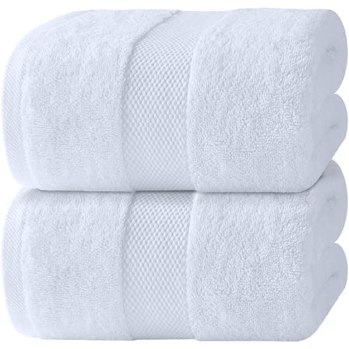 Image of White Classic Luxury Bath Sheets Towels for Adults Extra Large 89x178 cm - 700 GSM Turkish Cotton, Highly Absorbent | Hotel Collection | 2 Pack