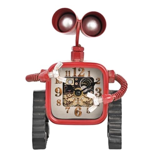 Image of Widdop and Co - Hometime - Vintage Red Robot Mantel Clock - Novelty Time Piece For Home, Garage or Office Decor - Gifting & Homeware Present - Vintage Aesthetic Home Decor.