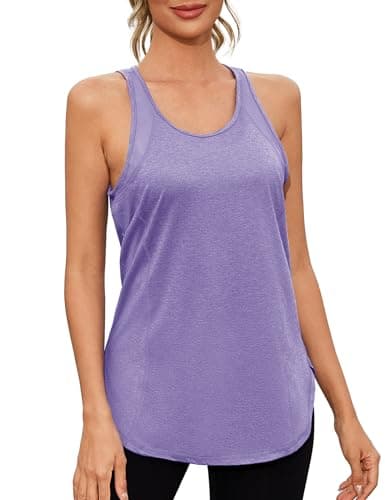 Image of Gyabnw Lightweight Workout Tops for Women Round Neck Sleeveless Vest Running Tank Quick Dry Athletic Yoga Shirts Purple