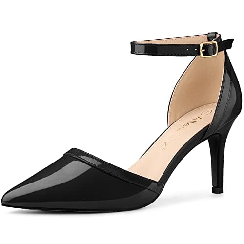 Image of Allegra K Women's Pointy Toe Ankle Strap Stiletto Heels Pumps Black 5 UK/Label Size 7 US