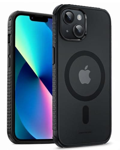 Image of UNBREAKcable Magnetic Case for iPhone 13/ iPhone 14 compatible with MagSafe[Military Grade Shockproof][Non-Slip] Translucent Matte Back& Soft Silicone Airbag Bumper Phone Case for Apple 6.1"– Black