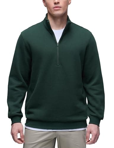 Image of CRZ YOGA Men's Fleece Lined Half Zip Sweatshirts Jumper Pullover Casual Long Sleeve Mock Neck Lightweight Workout Daily Sweater Legend Green XL