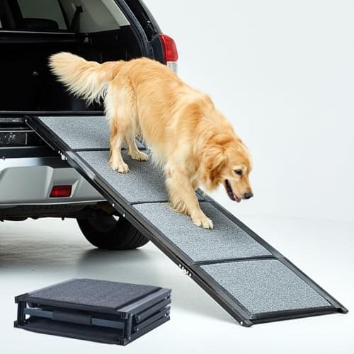 Image of BestVida Pet Ramp (160 x 44 cm),Dog Ramp for Car, SUV & Truck, Fold-able & Portable Pet Ramp with Non-Slip Rug Surface, Extra Wide Dog Steps for Medium & Large Dogs