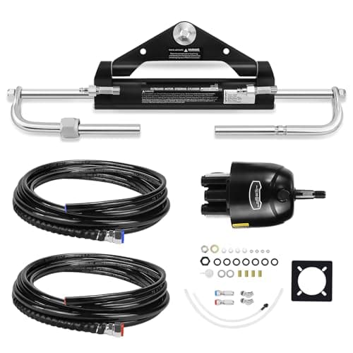 Image of Acclcors Hydraulic Steering System for Boats, 150HP Outboard Motor Hydraulic Steering Kit, Marine Power Steering Pump and Cylinder with 2 20FT Nylon Hoses, Boat Steering System for Single Engine Use