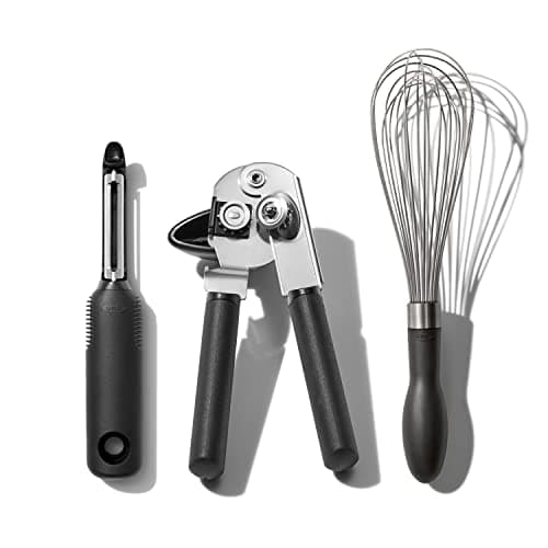 Image of OXO Good Grips 3-Piece Everyday Kitchen Tool and Utensil Set, Swivel Peeler, Can Opener, Whisk [Amazon Exclusive]
