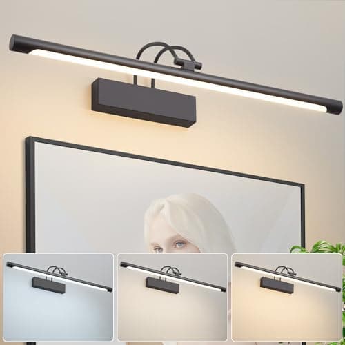 Image of Actask LED Bathroom Mirror Light, Black Picture Lights for Wall with Switch IP44 270° Adjustable 60CM 3CCT 10W 750lm, Bathroom Lighting with Warm/Natural/White Light for Living Room Bedroom