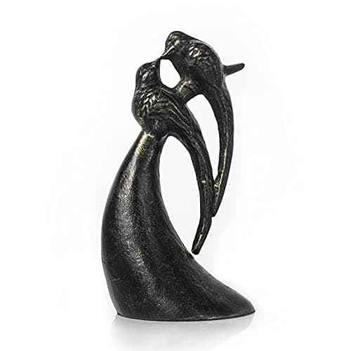 Image of Aoneky Cast Iron Love Birds Kissing on the Rhino Horn - Metal Animal Art Figurine for Anniversary Wedding Gift Ornament, Antique Copper (Love Birds Kissing)