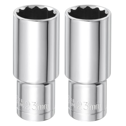 Image of sourcing map 2pcs 12 Points Metric Deep Socket 1/2" Drive 23mm Impact Socket Cr-V Steel Chrome Plating Flip Sleeve Nut Driver Wrench for Home Auto Nuts Bolts Repair