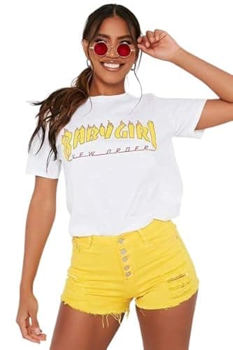 Image of Pure Fashion UK® Women's Slogan Printed Oversized Short Sleeves T-Shirt Ladies Summer Baggy Loose Fit Round Neck Tee Tops Elegant Casual Wear Shirts (Baby Girl Wow White, XXL)