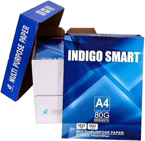 Image of Indigo® Smart A4 Copier Paper 80gsm – Premium White Professional Business Printer Paper for Laser & Inkjet – Multipurpose Office Paper – Box of 5 Reams (2500 Sheets)