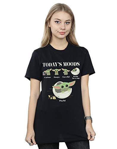 Image of Star Wars Women's The Mandalorian The Child Moods Boyfriend Fit T-Shirt Black Large