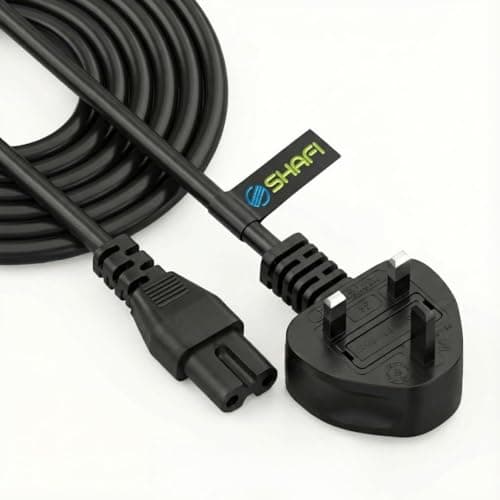 Image of SHAFI® 3M Figure 8 Power Lead - 2-Pin IEC C7 Universal 3-Pin UK Plug Power Cable - Compatible Figure 8 Mains Power Adapter Charger Cable UK Samsung LG Sony TV - BS1363 to IEC 60320C7 - Black