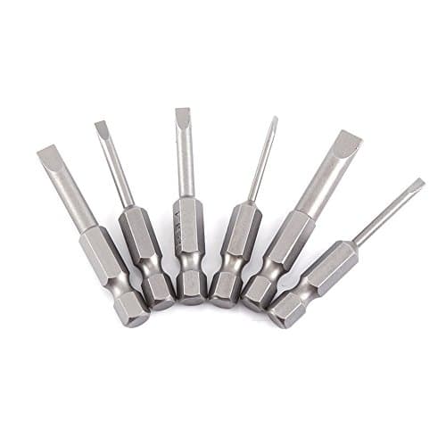 Image of 6Pcs 50mm 2-6mm Flat Head Slotted Screwdriver Bits Set S2 Magnetic Alloy 0.25 Inch Hex Slotted Screwdriver Bits Screwdriver Bits Flat Head