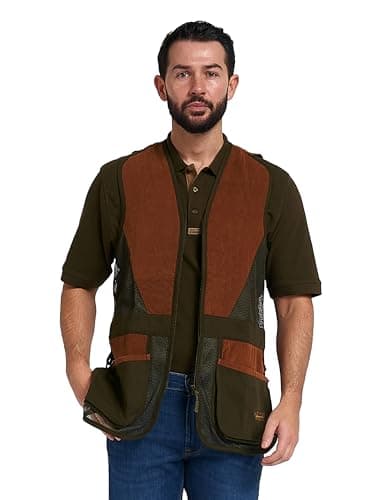 Image of JACK PYKE Men’s Skeet Vest – Clay Pigeon Shooting Waistcoat with Breathable Mesh, Suede Trim & Multi Pockets – Lightweight Outdoor Hunting Jacket, Green Large