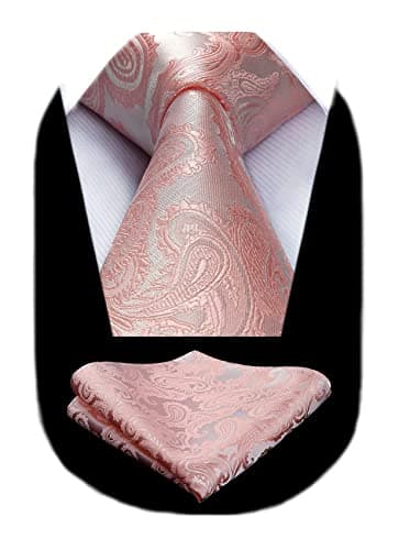 Image of HISDERN Pink Paisley Ties For Men Wedding Tie Handkerchief Men's Necktie and Pocket Square Set Floral Jacquard Solid Color Tie Elegant