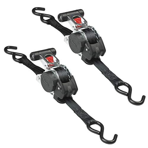 Image of Master Lock 3238EURDAT Retractable Ratchet Tie Down Strap with S-Hooks, Black, 3m x 25mm Strap, Pack of 2