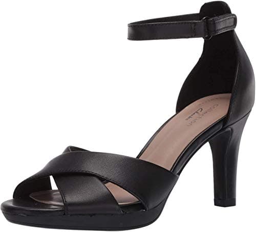 Image of Clarks Women's Adriel Cove Heeled Sandal, Black Leather, 8.5 W