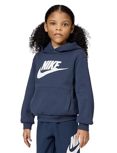 Image of Nike Big Kids' Sportswear Club Fleece Hoodie, Midnight Navy/White, 5