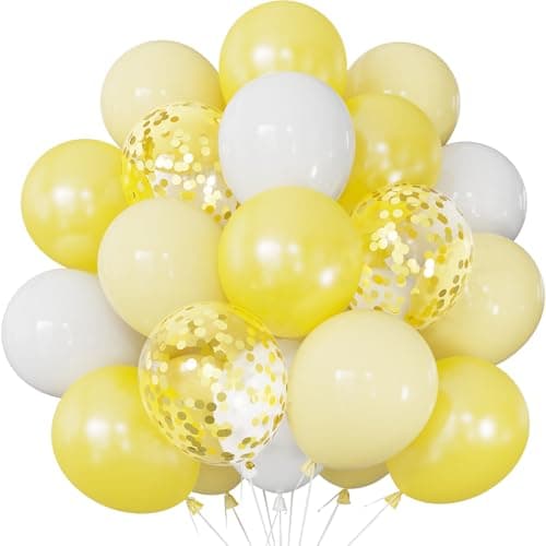 Image of Adeyoo Yellow and White Balloons - 50 Pcs 12 Inch Yellow Balloons with White Latex Balloon Glitter Gold Confetti Balloon for Birthday Wedding Anniversary Sunflower Bee Theme Party Decorations