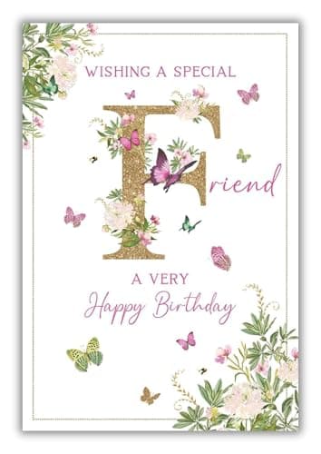 Image of Nigel Quiney Special Friend' Female Birthday Card for Women/Girls - Butterflies & Flowers with Foil Details - Eco-Friendly & Recyclable