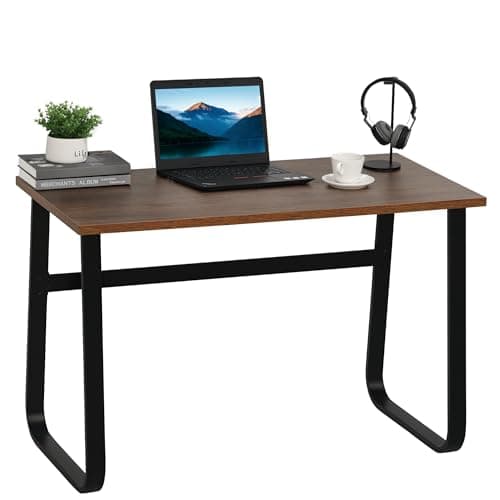 Image of HOMCOM Computer Table, Writing Desk with Steel Frame and Wood Top, Industrial Home Study Table, 115 x 58 x 74.5cm, Rustic Brown and Black