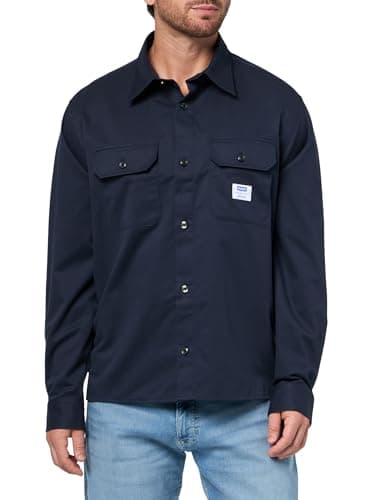 Image of Hugo Men's Cotton Twill Woven Patch Overshirt, Navy Shadow, Medium