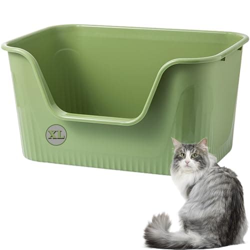 Image of Vealind Extra Large Cat Litter Trays with High Sides and Low Entry Cat Litter Box High Back 64 x 45 x 33 CM, 100% Leak Proof Anti Splash Cats Litter Box XL (Green)