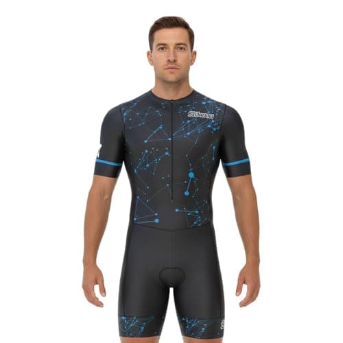Image of Men's Cycling Skinsuit Gel Padded One Piece Trisuit Bike Top Short Sublimated Unique Design Bib Shorts (Black/Blue, XXL)