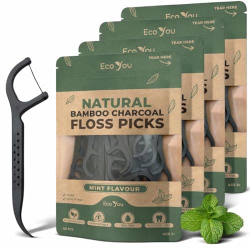Image of EcoYou Biodegradable Floss Picks | 200 Count (4 Pack) | Mint Flavor, Candelilla Wax | Sustainable & Reusable | Vegan & Cruelty-Free | Eco Floss | Pfas Free