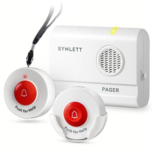 Image of SYNLETT Caregiver Pager 2 Wireless Call Buttons for Elderly Monitoring SOS Alert System Portable Alarm for Nurse Call Seniors Patients Emergency Home