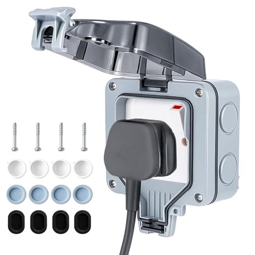 Image of CROWNSHOP Outdoor Socket Waterproof 13A 1-gang Switch Single IP66 Outdoor Weatherproof No Switch Socket Wall Power Socket Weatherproof Plug Socket Box