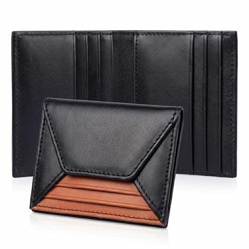 Image of ELVOZA Leather Credit Card Holder Wallet for Men & Women – Premium Slim Minimalist RFID Blocking Card Wallet with 9 Card Slots & Folded Cash Compartment