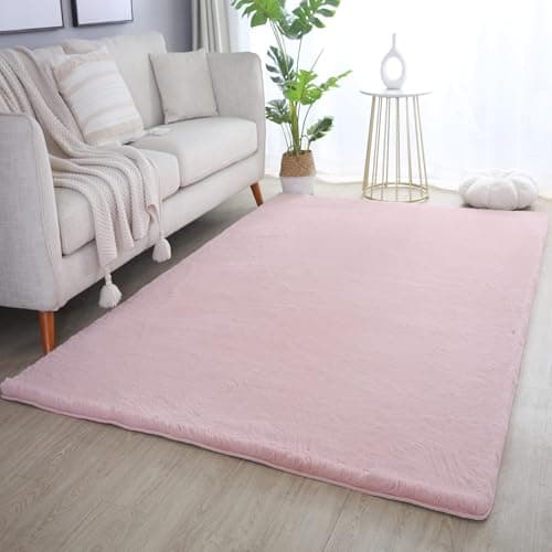 Image of Plushtale Plain Living Room Area Rug Super Soft Poly Cotton Rug Cut Pile Machine Washable Foldable Modern Rug for Living Room Bedroom Hallway in 7 Colours- Baby Pink- 60 x 100 cm (Rectangular)